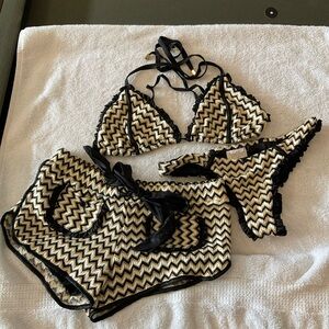 Beach Bunny Black and Gold Chevron Bikini Set